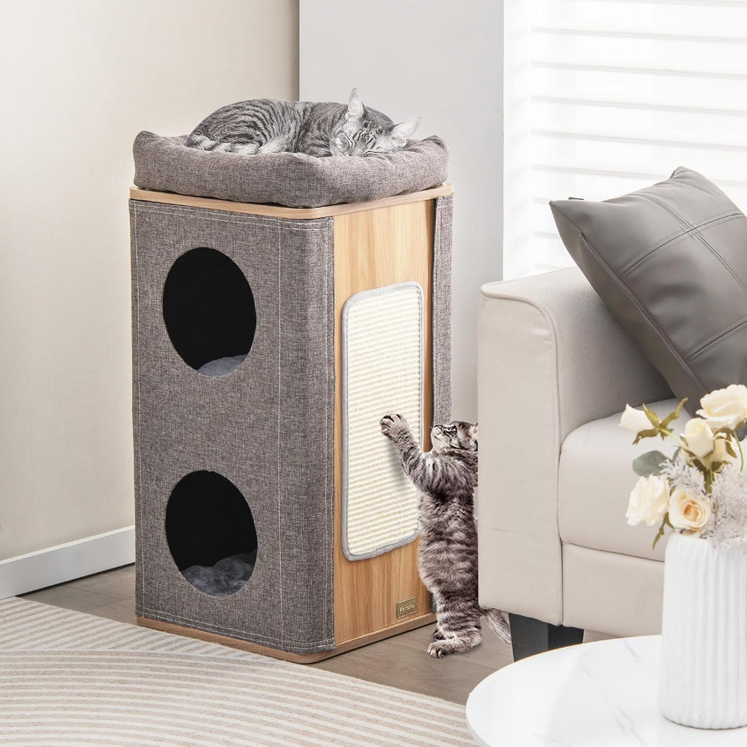 COSTWAY 3-stöckige Kratztonne Katzentonne, Kratzbaum mit Kratzbrett &amp; 3 Matten, Spieltonne für Katze