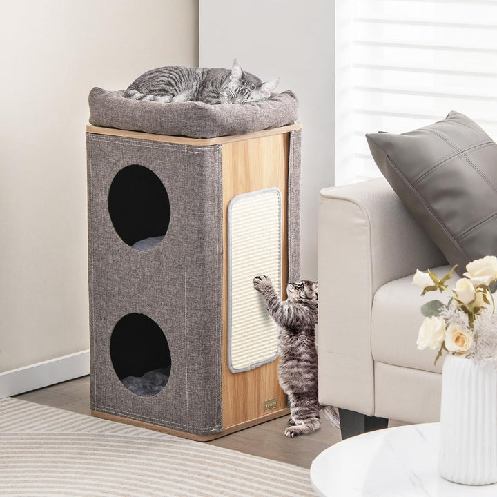 COSTWAY 3-stöckige Kratztonne Katzentonne, Kratzbaum mit Kratzbrett &amp; 3 Matten, Spieltonne für Katze
