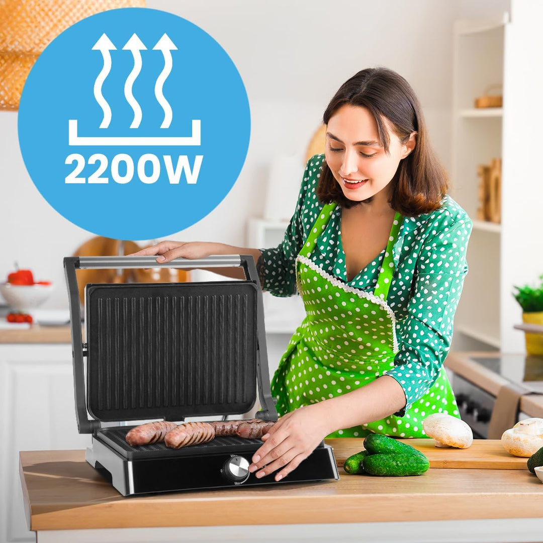 MalTec Kontaktgrill - Einstellbare Temperatur 180° aufklappbar. Grosse Grillfläche und hohe Power-Le