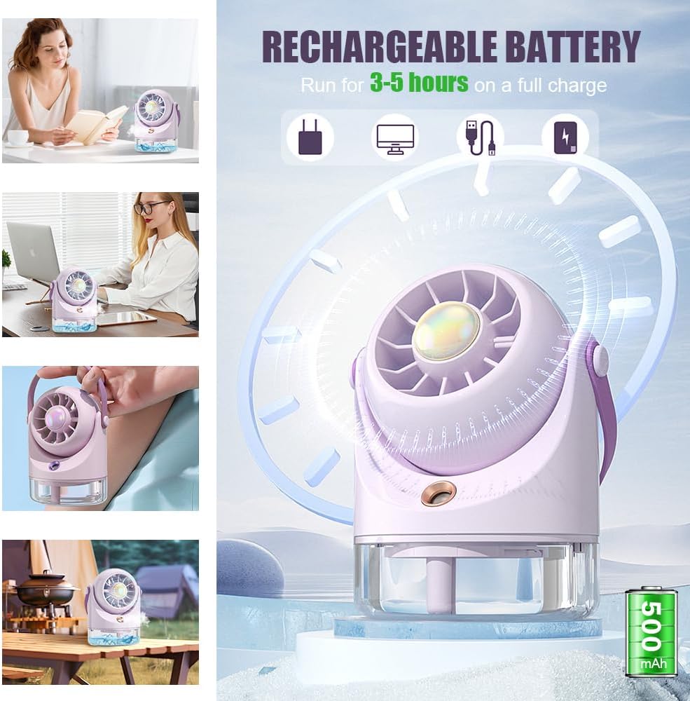 Tischventilator Sehr Leise, Mini Ventilator Usb, Mini Klimaanlage Mobil mit Akku, Klein Ventilatoren