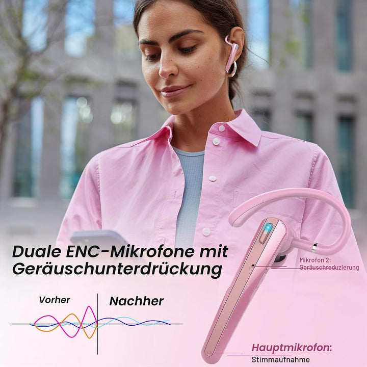 V5.3 Bluetooth Headset, Headset Kabellos Freisprech mit ENC Dual Geräuschunterdrückung Mic, 120 Std