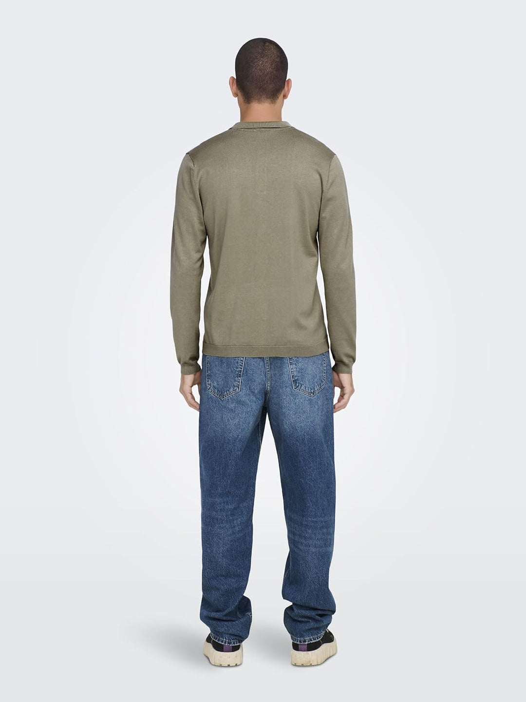 Herren O&amp;S Polo Langarm Shirt Basic Pullover aus Baumwolle Longsleeve Knitted Sweater ONSWYLER, Chin