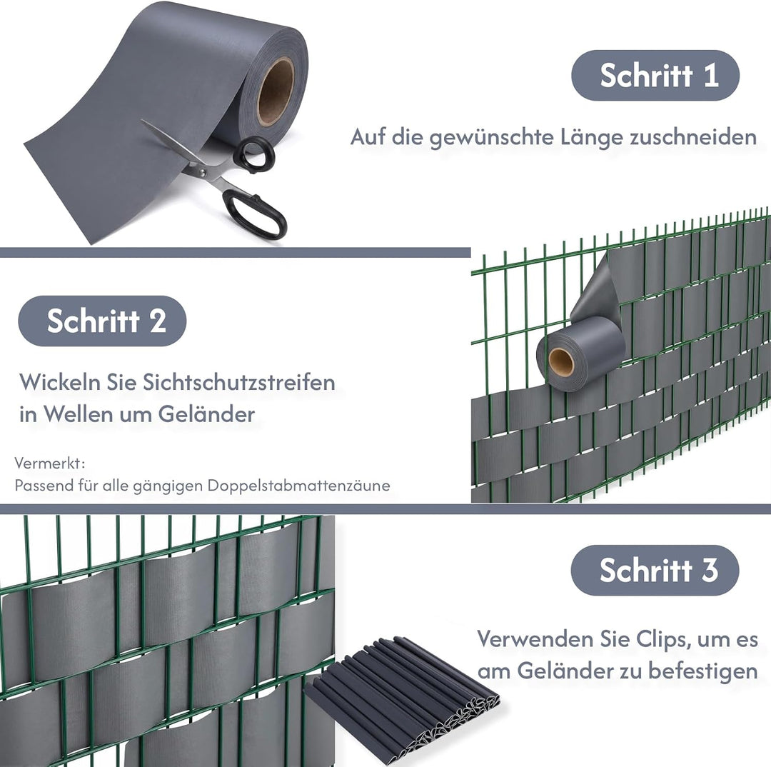 PVC Sichtschutzstreifen, Sichtschutz für Zaun, Sichtschutzstreifen Für Doppelstabmatten, 50mx19cm, i