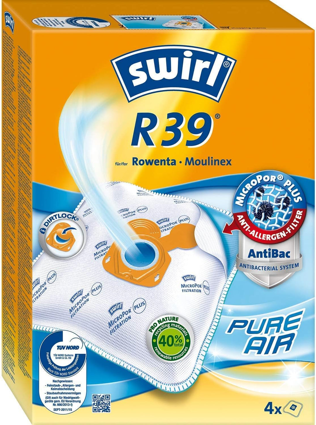 Rowenta RO3950 Staubsauger mit Beutel + 4er Pack Swirl R 39 Staubsaugerbeutel für Dauerhaft hohe Sau