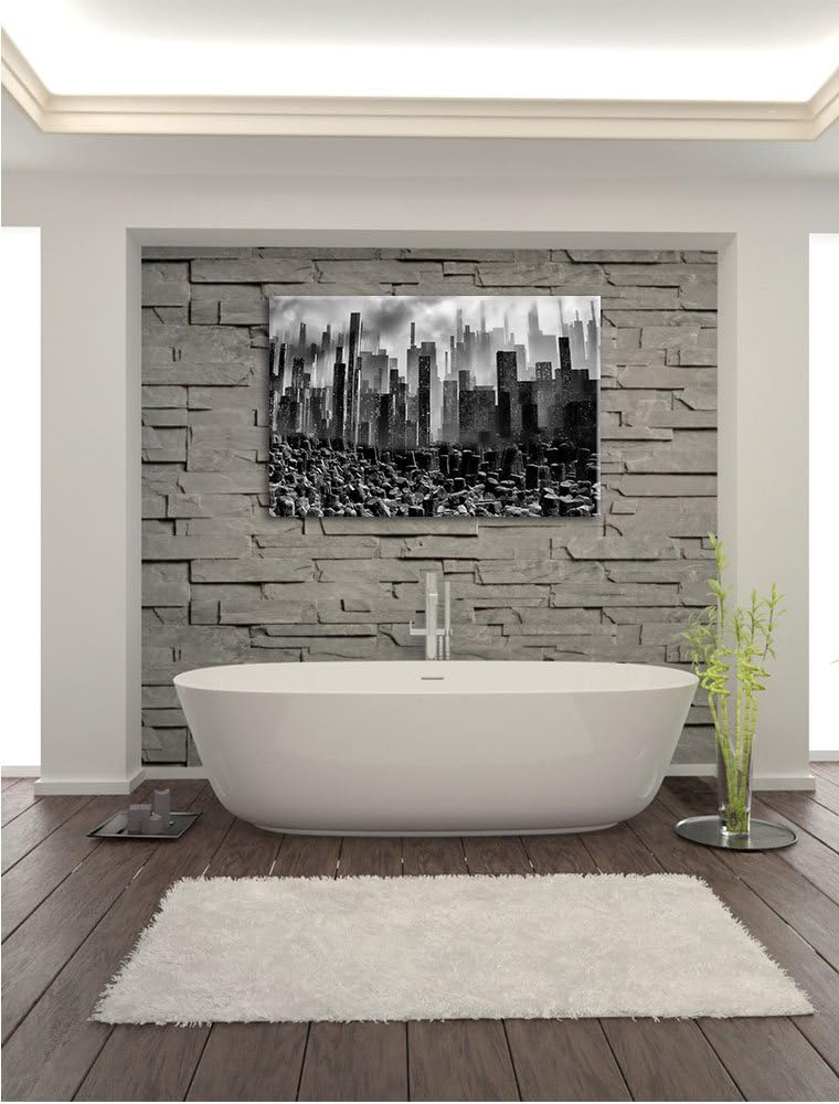Pixxprint Monocrome, Stadt in Trümmern, Format: 100x70 auf Leinwand, 100x70
