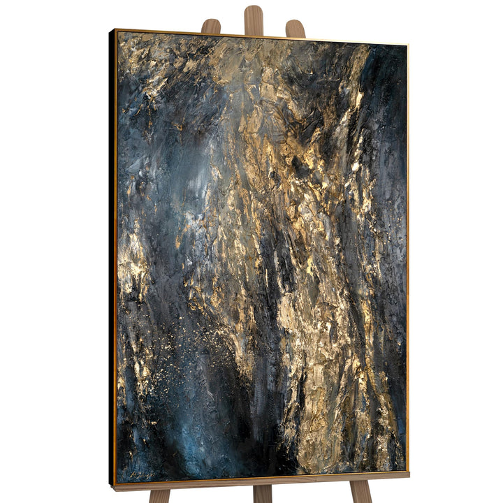 YS-Art XXL Abstrakt Acryl Gemälde auf Leinwand mit Rahmen Azurblau handgemalte Wandbilder Wohnzimmer