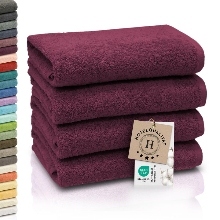 ZOLLNER 4er Set Handtücher, 50x100 cm, Baumwolle, Kochfest, brombeer