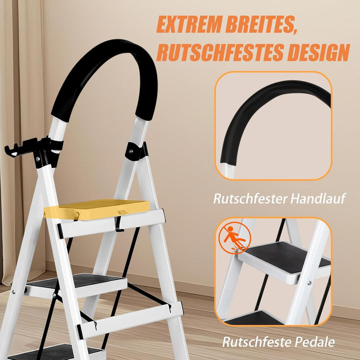 Trittleiter, faltbar, 3/4/5 Stufen, maximale Belastung von 150 kg, Sicherheitsverriegelung, Pedale,