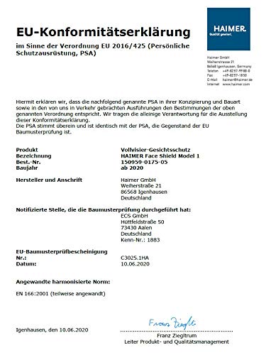 5x HAIMER Face Shield Schutzmaske Model1 - 0,175 mm