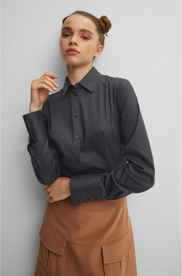 HUGO Damen The Fitted Shirt Bluse 34 Black1, 34 Black1