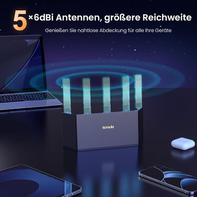 Tenda RX12L Pro Wi-Fi 6 WLAN Router (AX3000 Dualband 2402Mbit/s 5 GHz, 574Mbit/s 2,4GHz) 5x6dBi Ante