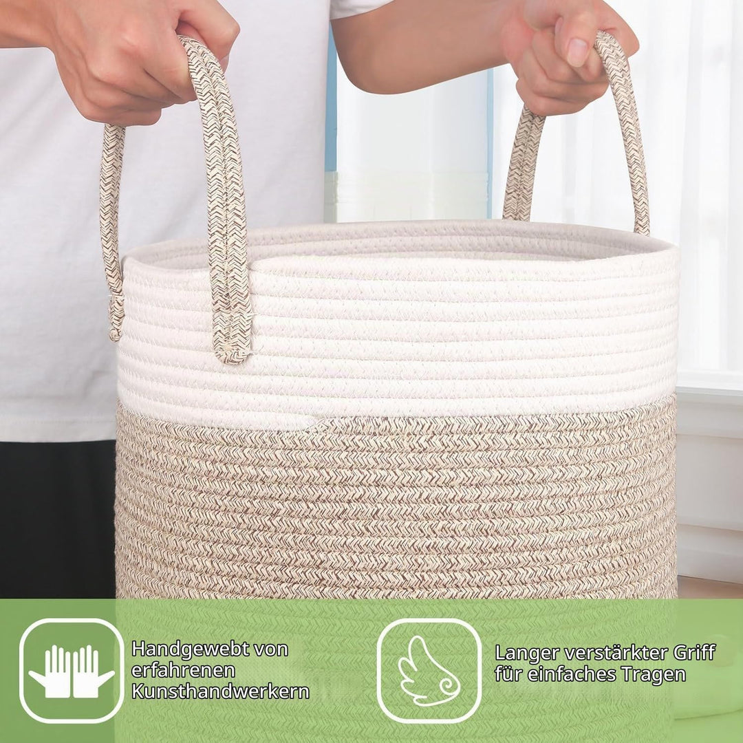 Withosent 49L Wäschekorb Geflochten aus Baumwolle, Wäschesammler mit Henkel, Laundry Basket Aufbewah