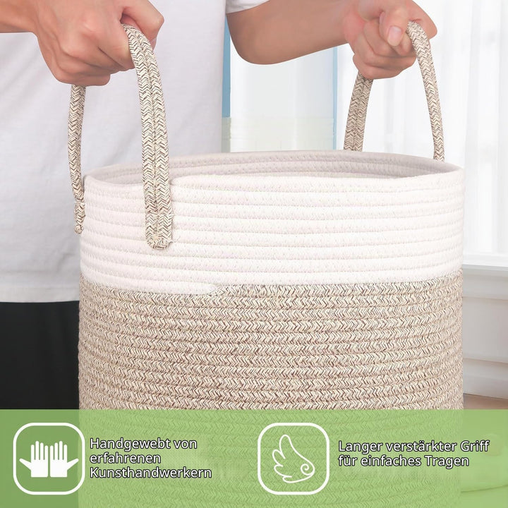 Withosent 49L Wäschekorb Geflochten aus Baumwolle, Wäschesammler mit Henkel, Laundry Basket Aufbewah