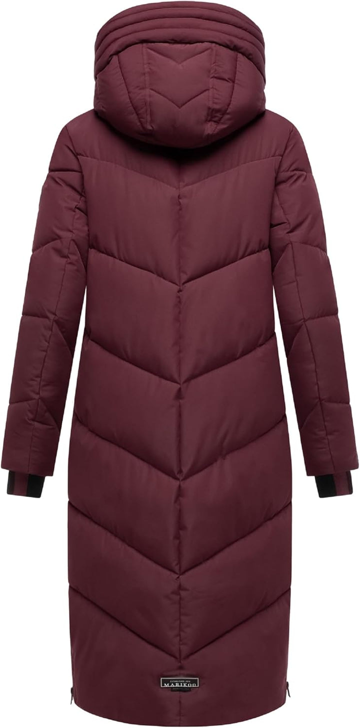MARIKOO Damen Wintermantel warmer Steppmantel lang mit verstellbarer Kapuze und hohem Kragen Nadaree