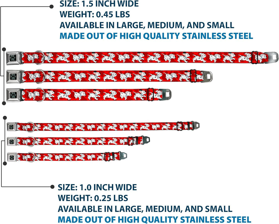 Buckle-Down Seatbelt Buckle Dog Collar - Dalmatians Running/Paws Reds/White/Black - 1" Wide - Fits 1