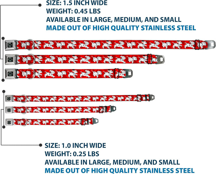 Buckle-Down Seatbelt Buckle Dog Collar - Dalmatians Running/Paws Reds/White/Black - 1" Wide - Fits 1