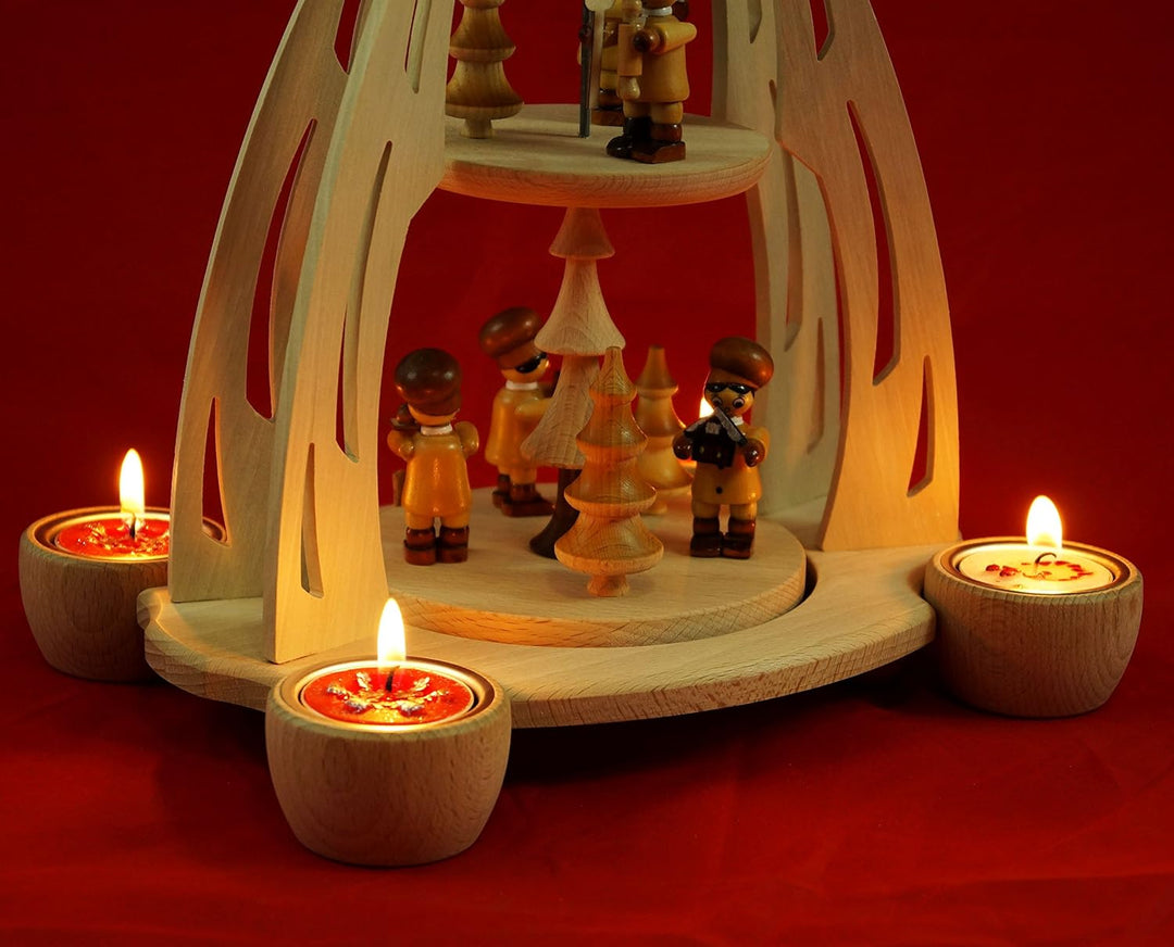 Wichtelstube-Kollektion XL Weihnachtspyramide f. Teelichter 35cm Weihnachtsbäckerei feinstes Buchenh