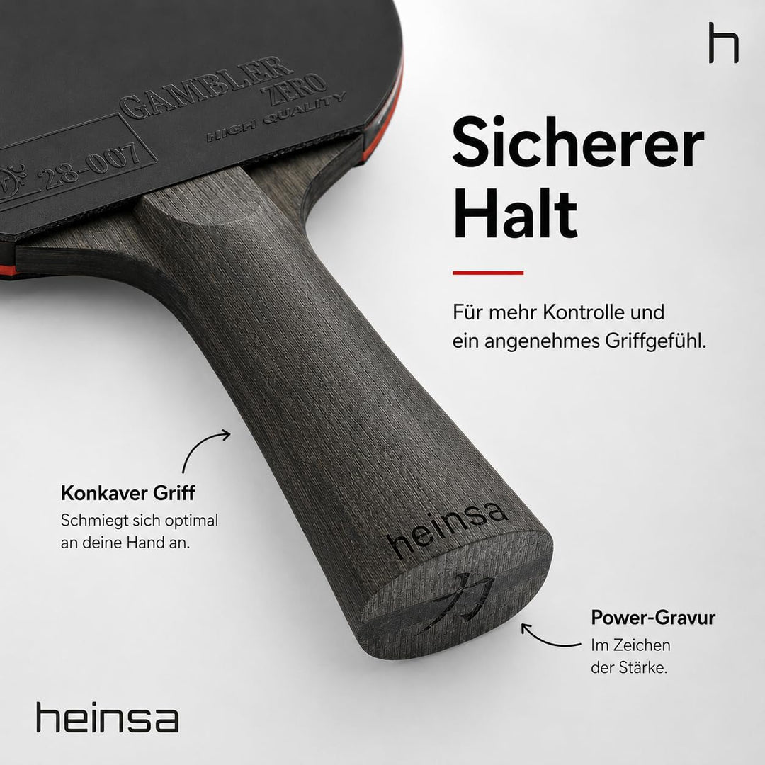heinsa Carbon Profi Tischtennisschläger ITTF Wettkampf zugelassen Black Edition aus Lichtnussbaum mi