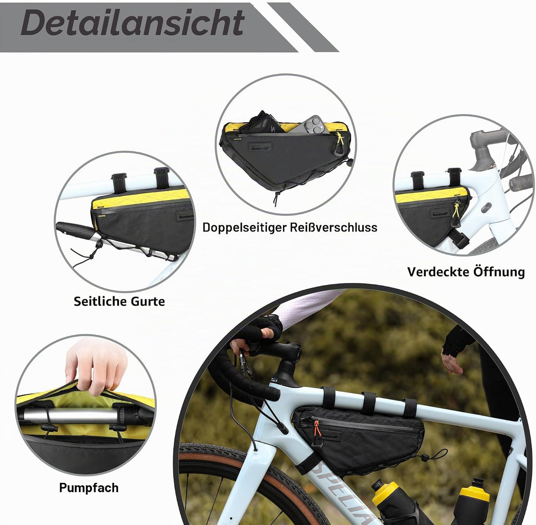 Fahrrad Rahmentasche Wasserdicht 1,6L Fahrrad Oberrohrtasche Dreieckstasch Doppelseitiger Reissversc