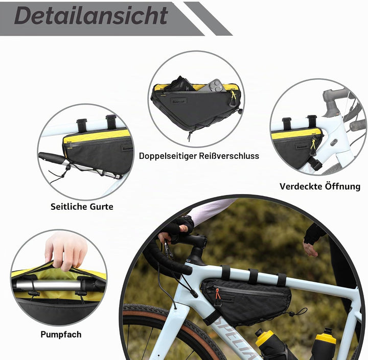 Fahrrad Rahmentasche Wasserdicht 1,6L Fahrrad Oberrohrtasche Dreieckstasch Doppelseitiger Reissversc