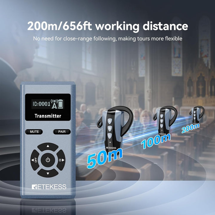 Retekess TT106S Drahtloses Tourguide-System, Tourguide-System mit Ear Hook, 2.4GHz, One-Touch-Bedien