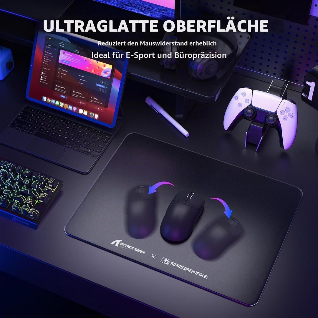ATTACK SHARK CM05SE Verzerrtes Glas-Mauspad, 9H Härte Kratzfest, Nano-Ätzte Ultraglatte Oberfläche,