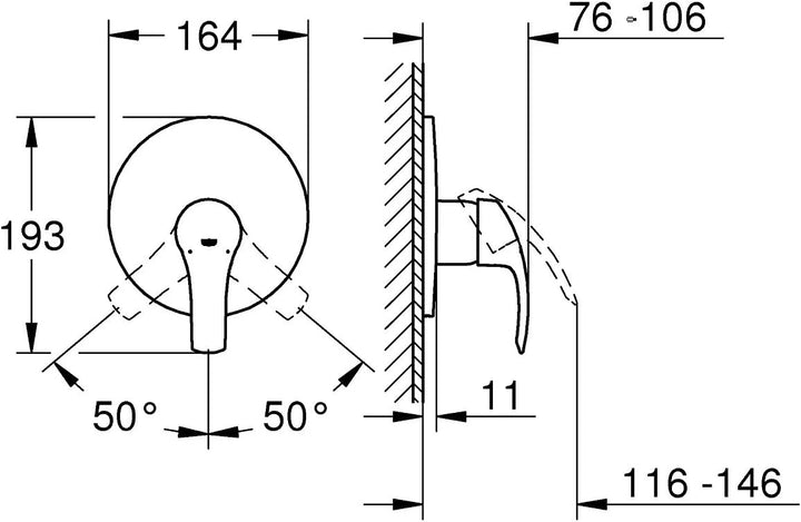 GROHE Eurosmart Brausearmatur Fertigmontageset, ohne Unterputz-Einbaukörper 19451002, Silber Brauseb