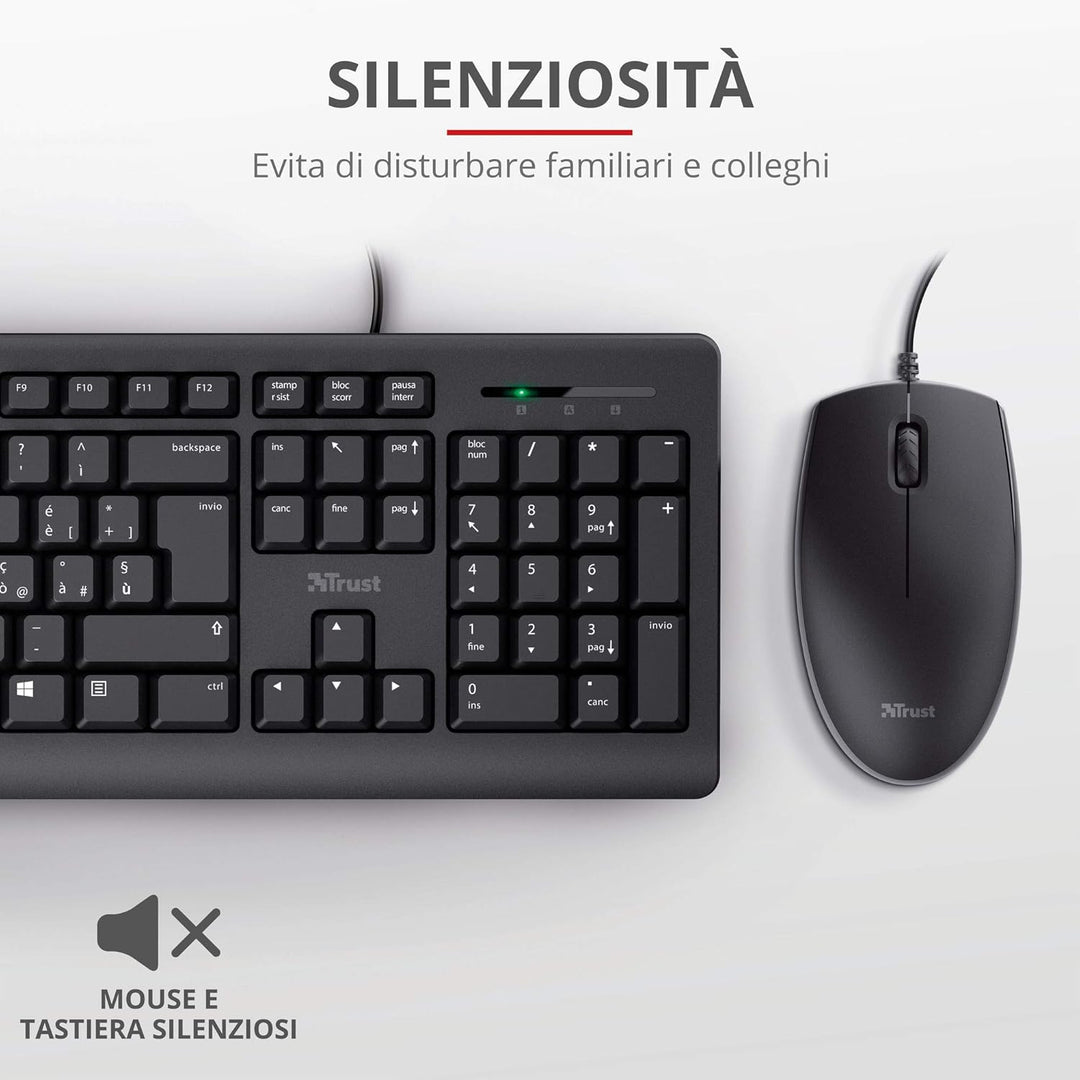 Trust Taro USB-Tastatur und Maus, kabelgebunden, italienisches QWERTY-Layout, für PC/Laptop/Notebook
