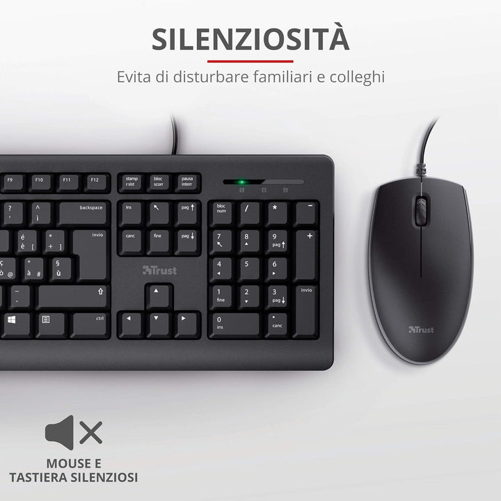 Trust Taro USB-Tastatur und Maus, kabelgebunden, italienisches QWERTY-Layout, für PC/Laptop/Notebook