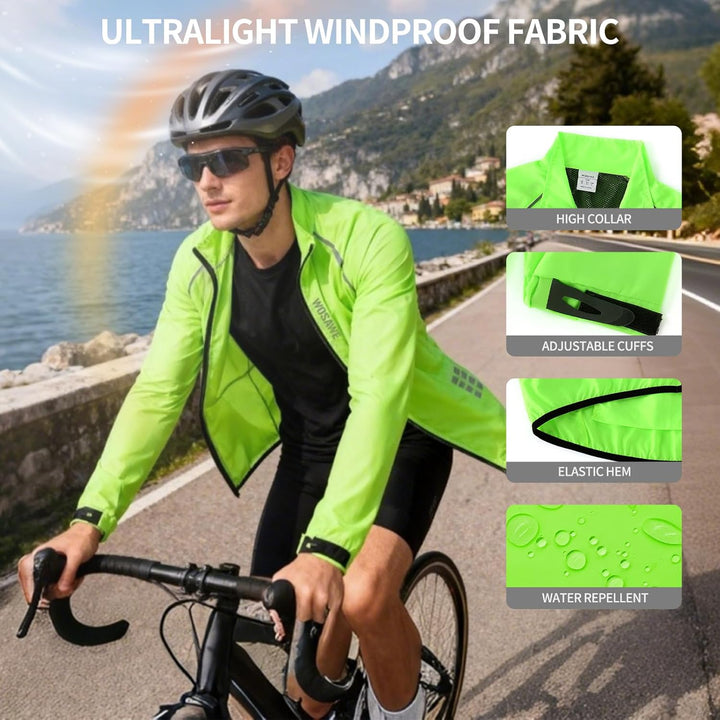 WOSAWE Herren-Fahrradjacke, Winddichte Radjacke Ultraleichte Sportbekleidung mit Reflektierendem Trä