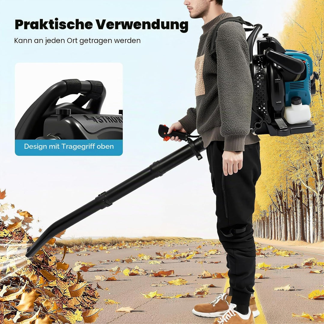 Benzin-Rückenlaubbläser 4-Takt 75.6ccm, 2600W Leichter Laubbläser Benzin Gas Angetriebene Rückentrag