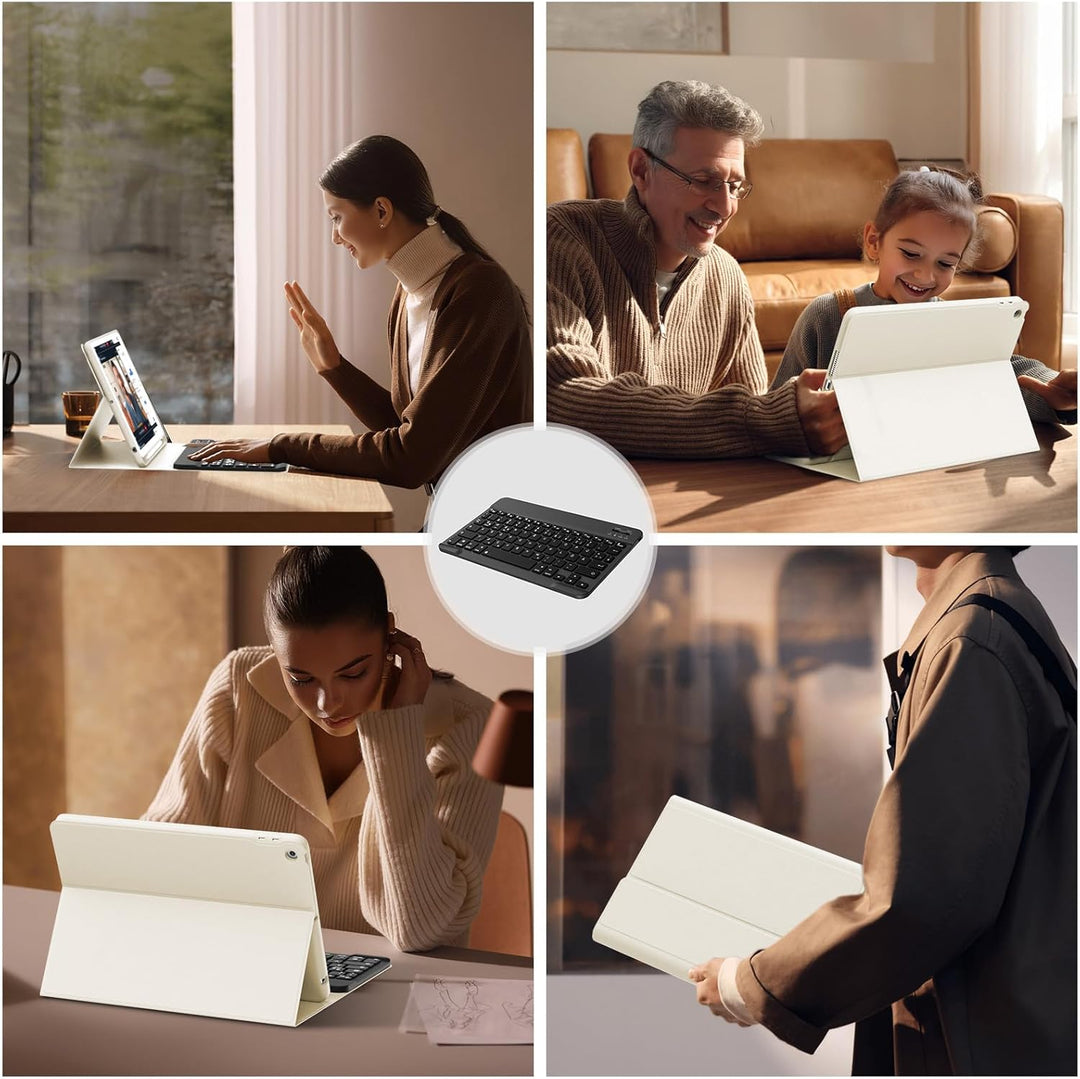Hülle mit Tastatur für iPad 9/8/7 Generation (2021/2020/ 2019), Weiche TPU Rückseite mit Stifthalter