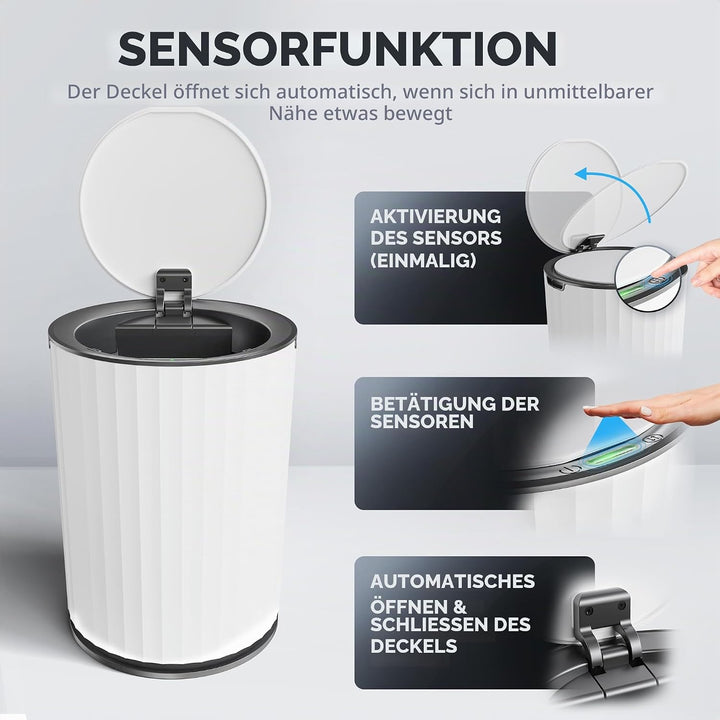 Sensor Badeimer Dueodde | Weiss | Touchless Sensorfunktion | Kosmetikeimer Rund | Eimer mit Deckel |