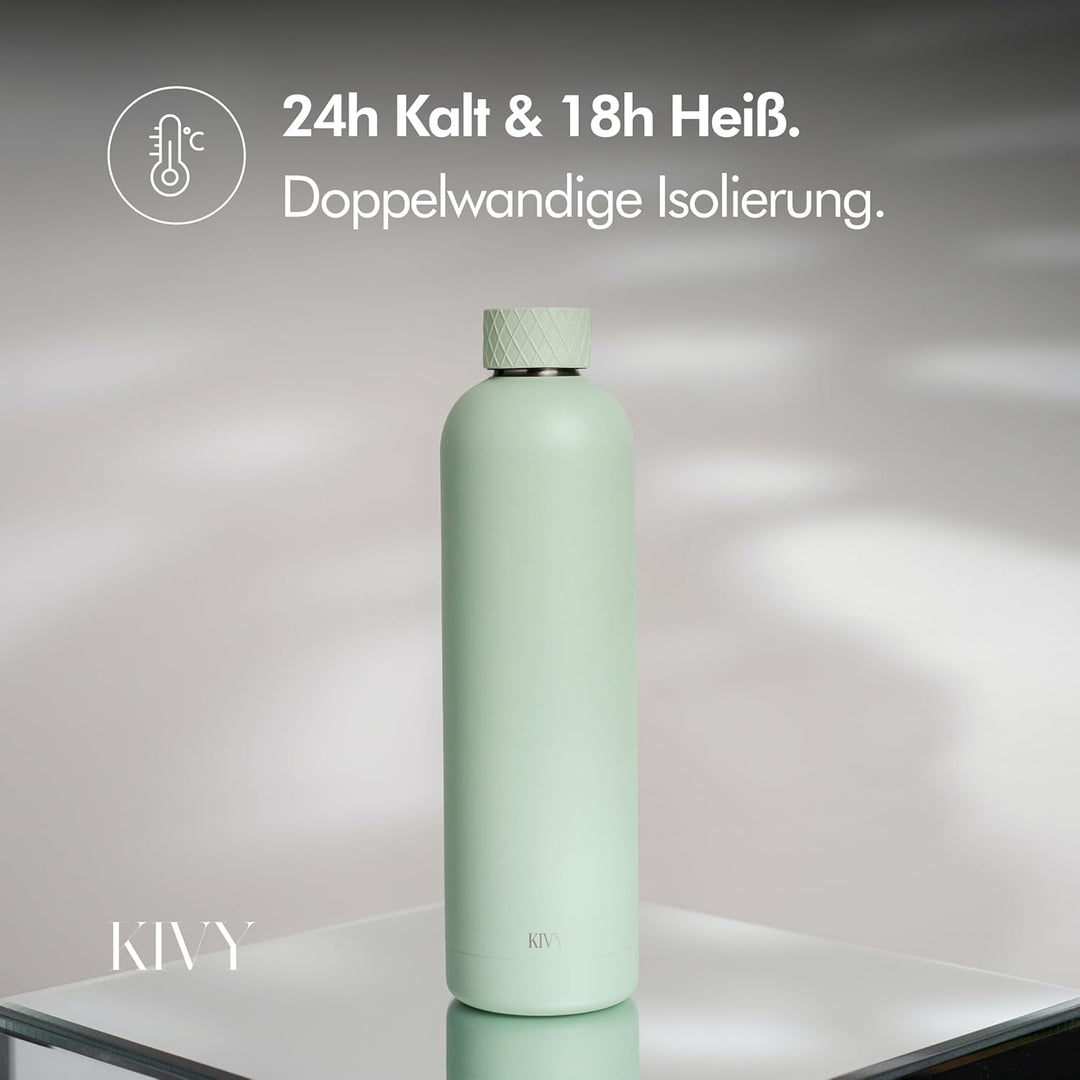 KIVY Isolierte Trinkflasche 1l Edelstahl - Auslaufsichere Thermosflasche 1l - Kohlensäure geeignet -