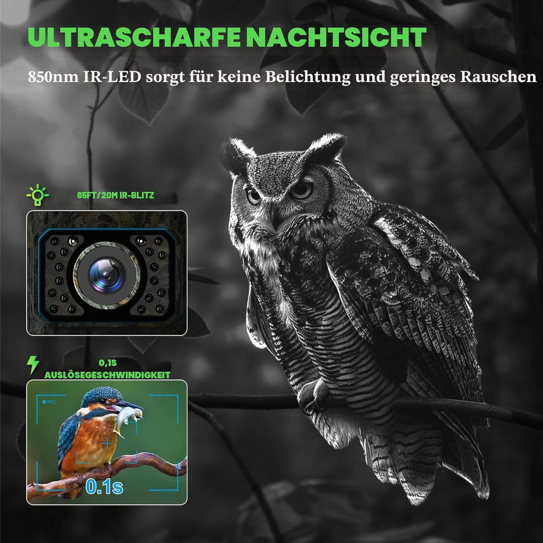 Coolifepro Wildkamera mit Handyübertragung App, 48MP 30FPS Solar WLAN Wildkamera, Wildtierkamera Ein
