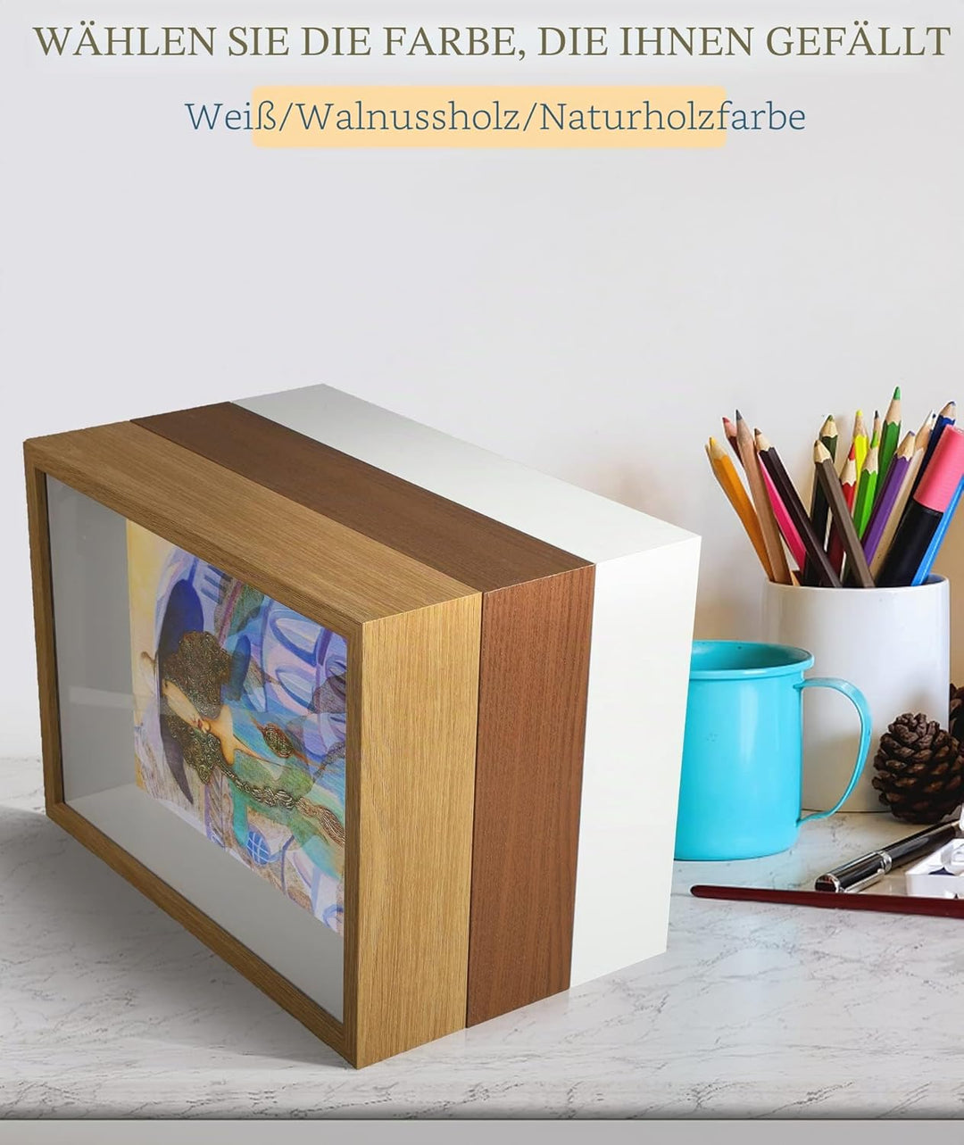 3D Bilderrahmen 23 x 32 cm,Bilderrahmen tief 6cm für Objekte bis 6cm,Tiefer Rahmen mit Transparente