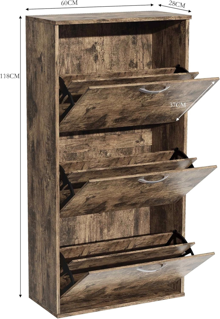 Garvis Doppellagig Schuhschrank 3 Klappen – Hohe Kapazität (16 Paar) – Schmal 60x105x28 cm – MDF Rus