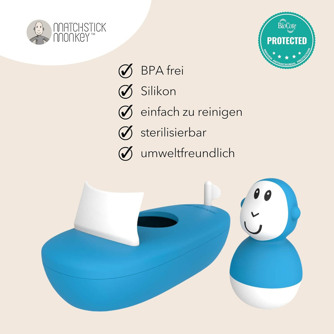 Matchstick Monkey Badewannen Boot-Set – Baby Badespielzeug, schwimmendes Boot & Wackelspielzeug, lei