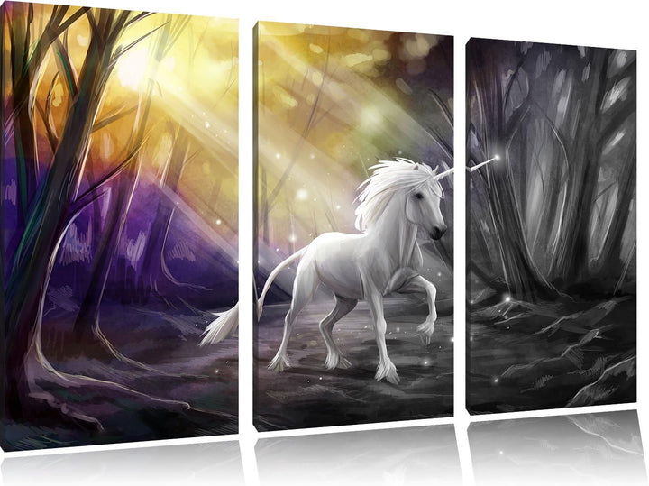 Pixxprint Einhorn im Märchenwald als Leinwandbild/Grösse: 3 Teilig (120x80 cm) cm/Wandbild/Kunstdruc
