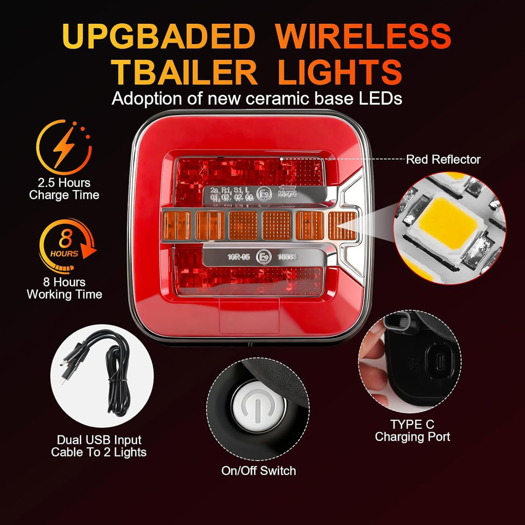 LED Anhänger Rückleuchter Set, 12/24V Magnetische drahtlose LED Wasserdichte Rückleuchten, Anhänger