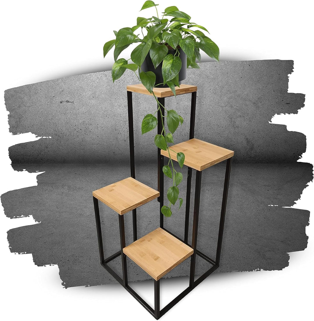 Schauer Pflanzentreppe mit 4 Ebenen natur/schwarz - aus Bambus auf Metallgestell - Blumenständer für