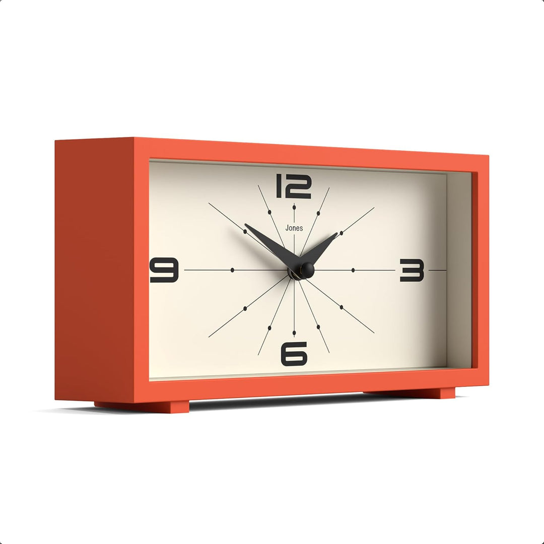 JONES CLOCKS® Odeon schreibtischuhr | Modernes rechteckiges Design | Orange | Stilvoller retrolook f
