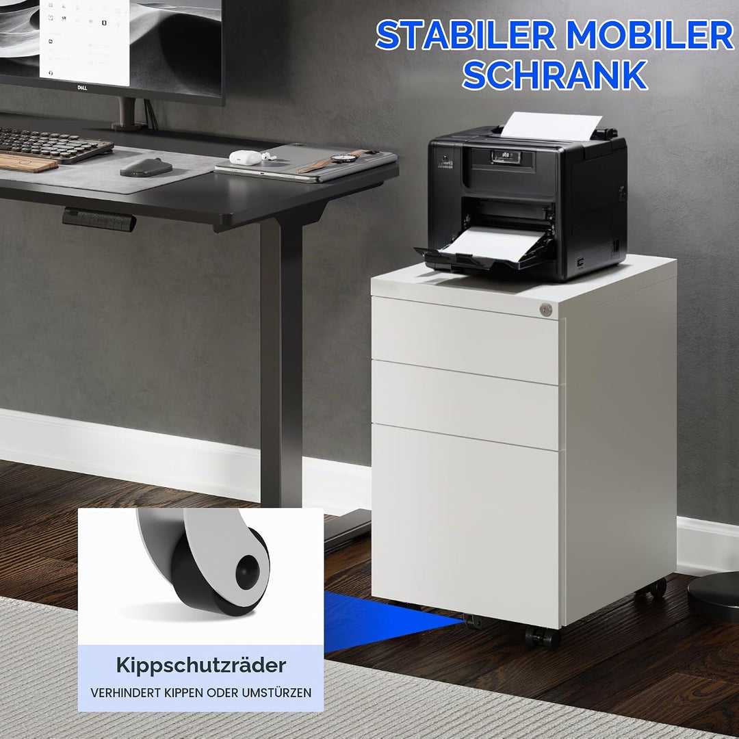 FLEXISPOT Rollcontainer mit 3 Schubladen, mobiler Aktenschrank mit Rollen, Schubladenschrank Bürosch