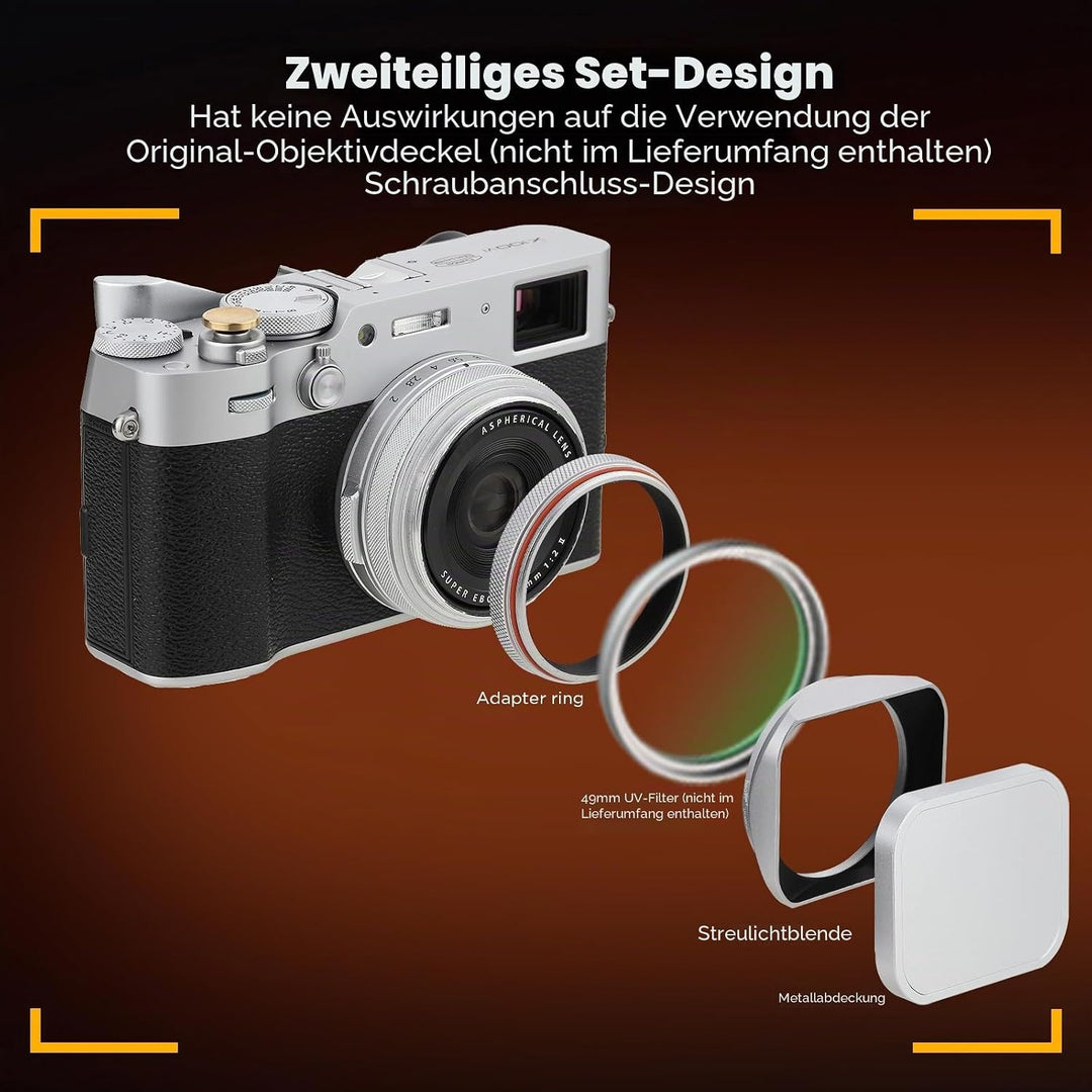 Haoge LH-X200S Gegenlichtblende aus Metall, quadratisch, mit 49 mm Adapterring, Metallkappe für Fuji