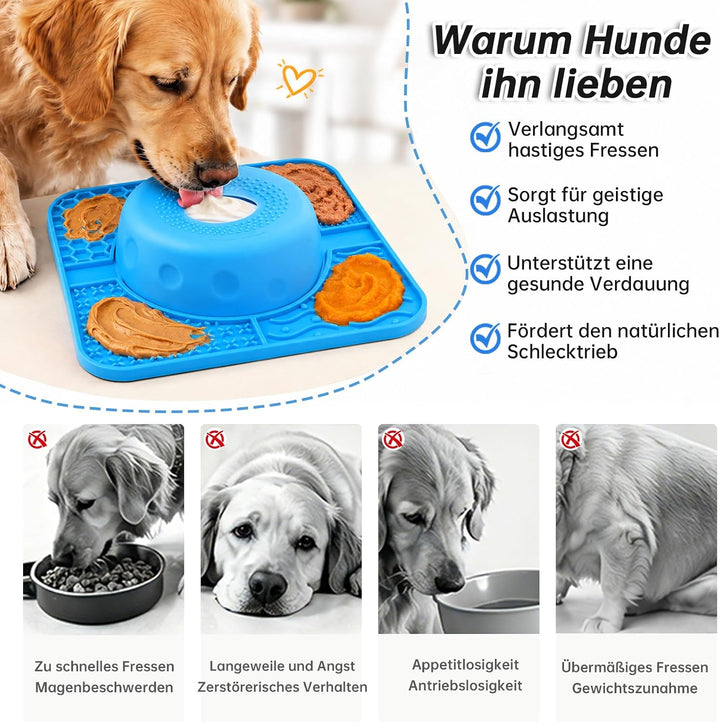 Anti Schling Napf &amp; Schleckmatte für Hunde, für flüssige Leckerlis, M