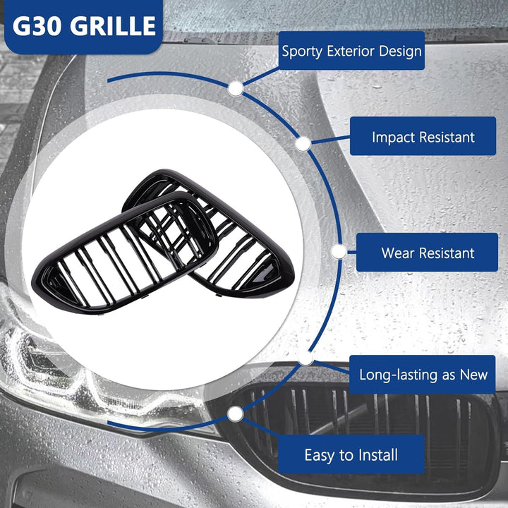 YIUBCZOQI G30 Kühlergrill, vorderer Nieren Grill passend für BMW 5er G30 G31Nieren Schwarz 2017-2020