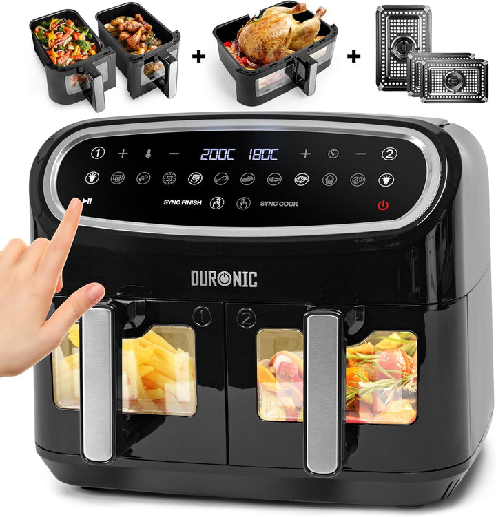 Duronic AF34 BK Heissluftfriteuse, XXL Heissluftfritteuse mit 2 Kammern für Pommes, Friteuse HLF 10L