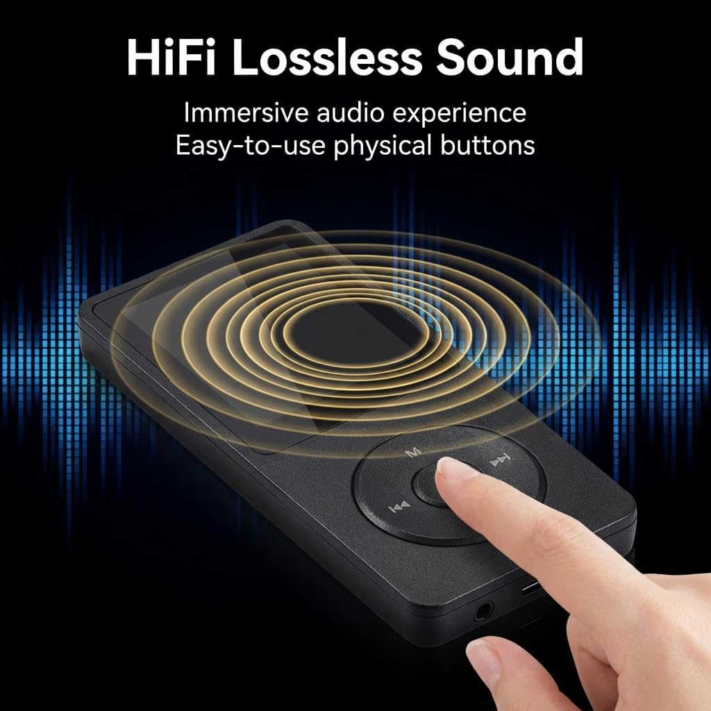 Bluetooth 5.3 MP3 Player mit Lautsprecher, 1,8 Zoll Bildschirm, Verlustfreier HiFi Bluetooth MP3 Pla
