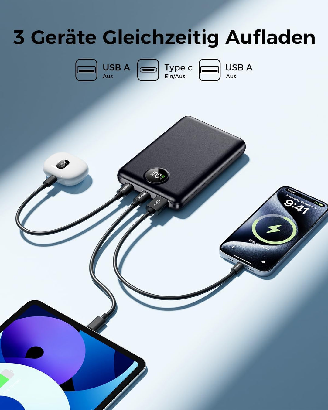 Power Bank 20000mAh, 22.5 W Mini PowerBank USB-C Input & Output, PD 3.0 QC 3.0 External Mobile Phone