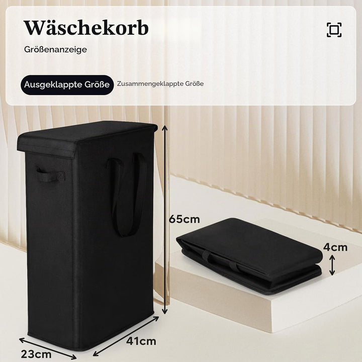 Rieeyrslza Schmaler Wäschesammler mit Deckel 55L Wäschesammler mit Langem Griff Dünner Wäschekorb Fa